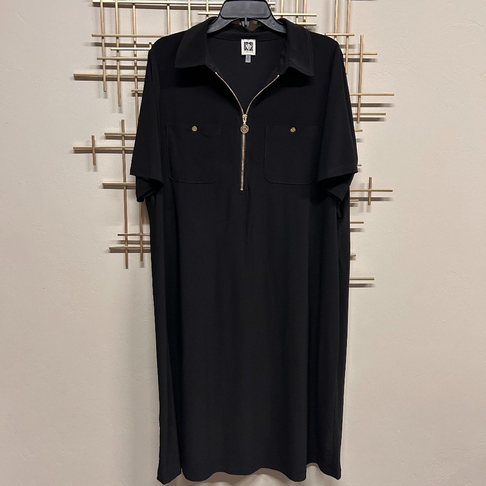 Anne Klein Black Slinky Knit Dress, Short Sleeve - 2X
